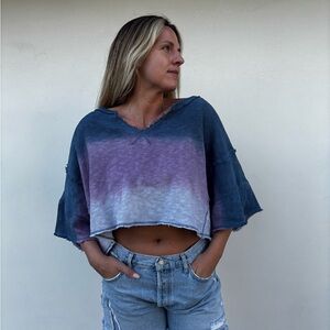 Free People Blue and Purple Crop Top size medium sweatshirt NWT